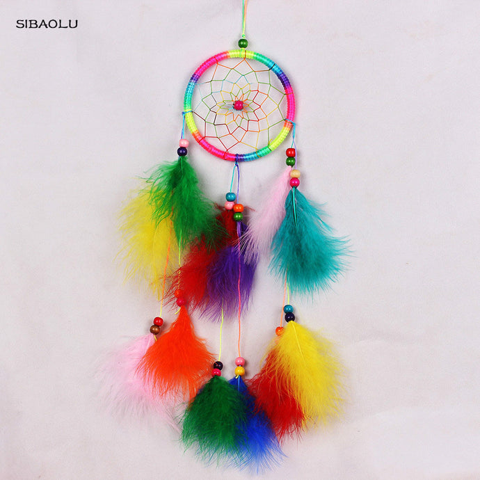 Lovely handmade  dream catcher net  feather white beads dreamcatcher  circular wall hanging car Home decor christmas gift
