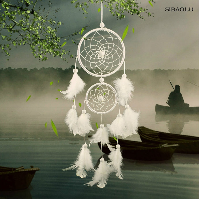 2018 white dream catcher decor new 2 circle white feather for Wall Car Decoration gift