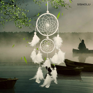 2018 white dream catcher decor new 2 circle white feather for Wall Car Decoration gift