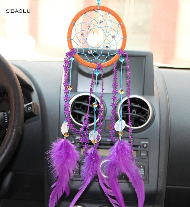Fashion handmade purple dream catcher circular  feathers hanging decoration craft gift home wall decorations Car hanged adorn