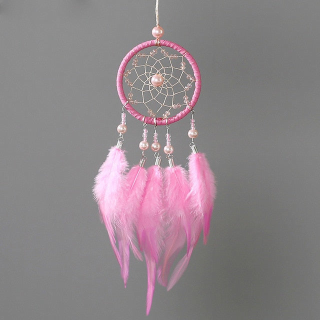 pink handmade dreamcatcher wind chimes indian style feather pendant dream catcher car hanging decoration